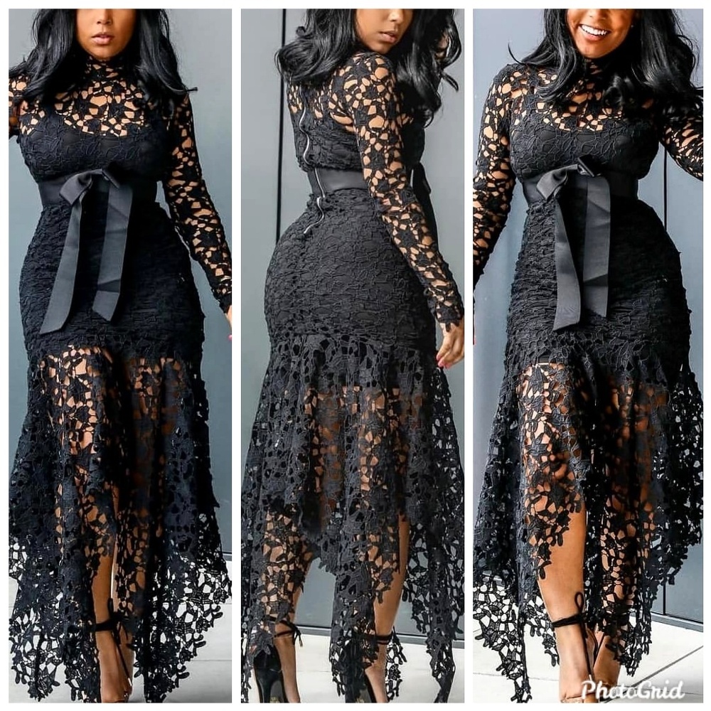 Black Lace Cutout Dress